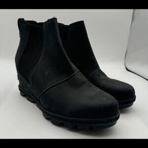 Sorel Joan of Arctic Leather Wedge Chelsea Boot Black Size 10 US